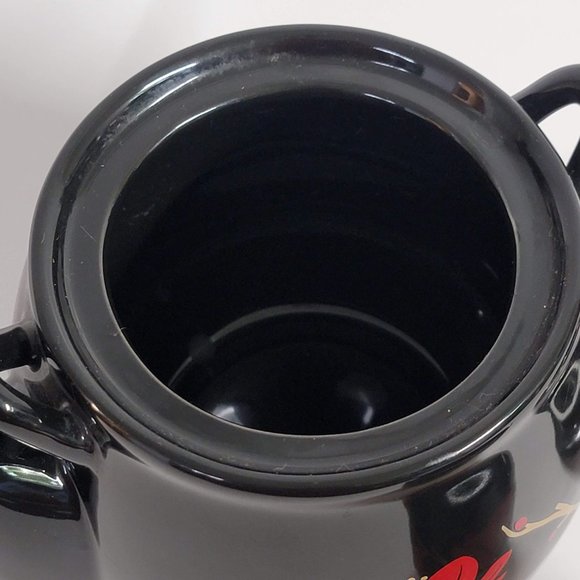 Black Teapot and Cup Set Red Flower Design Asian Missing Handle - Picture 6 of 14